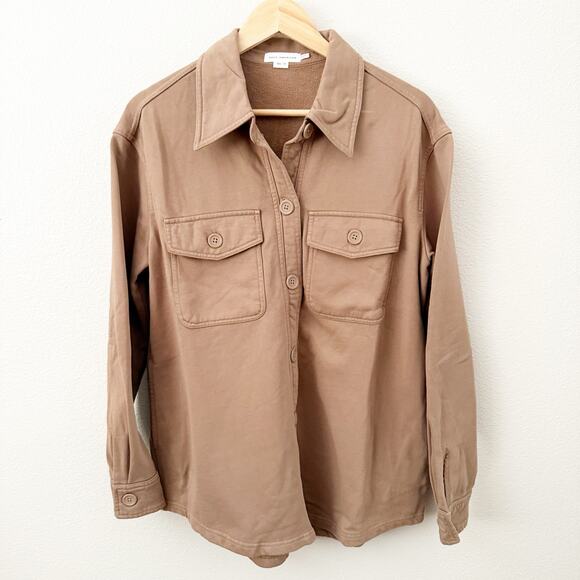 GOOD AMERICAN | Essential Fleece Shacket Jacket Brown Putty Oversized | XS-Small - Picture 2 of 7